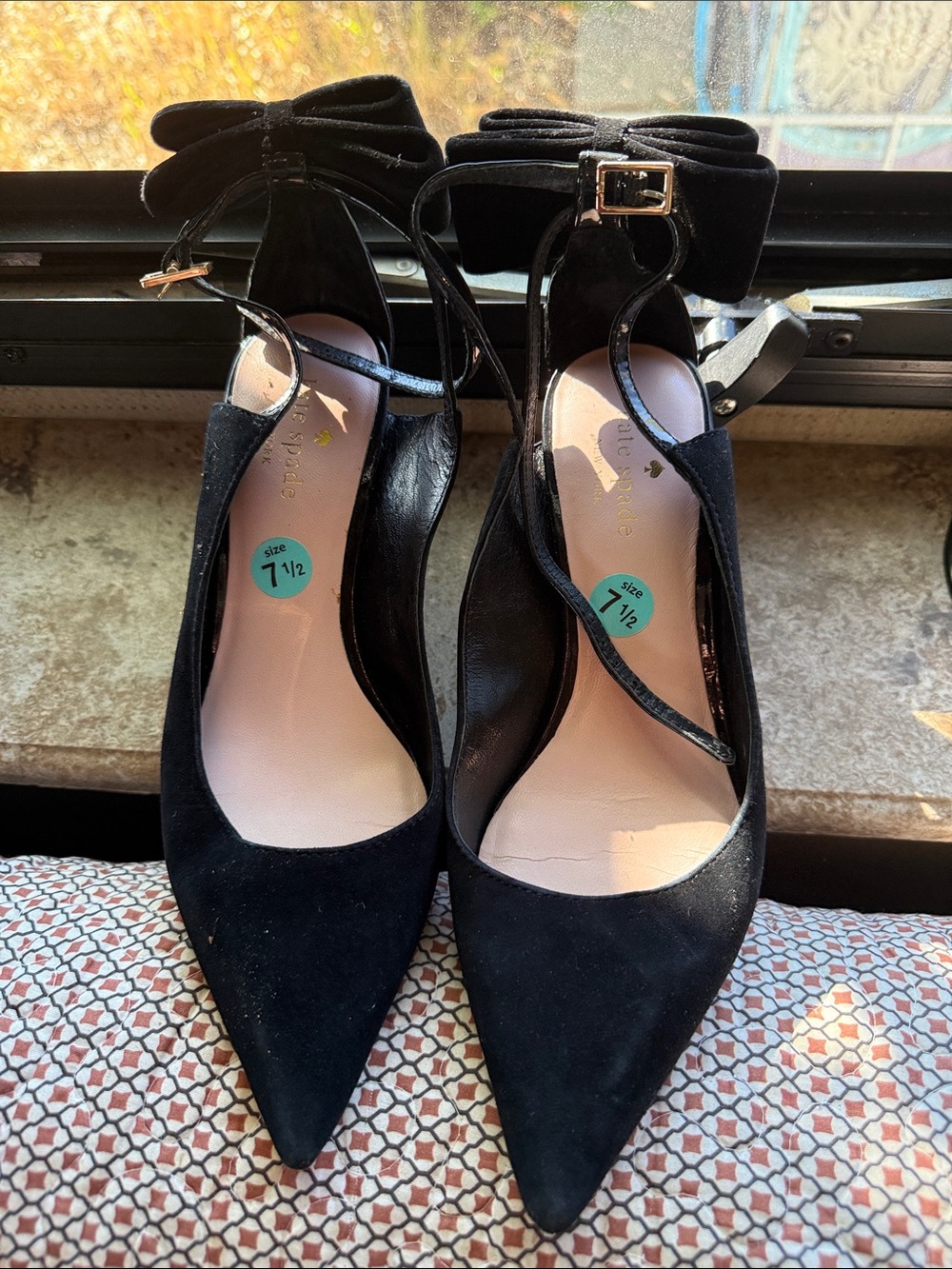kate spade Black Suede Pointed-Toe Ankle-Strap Heels